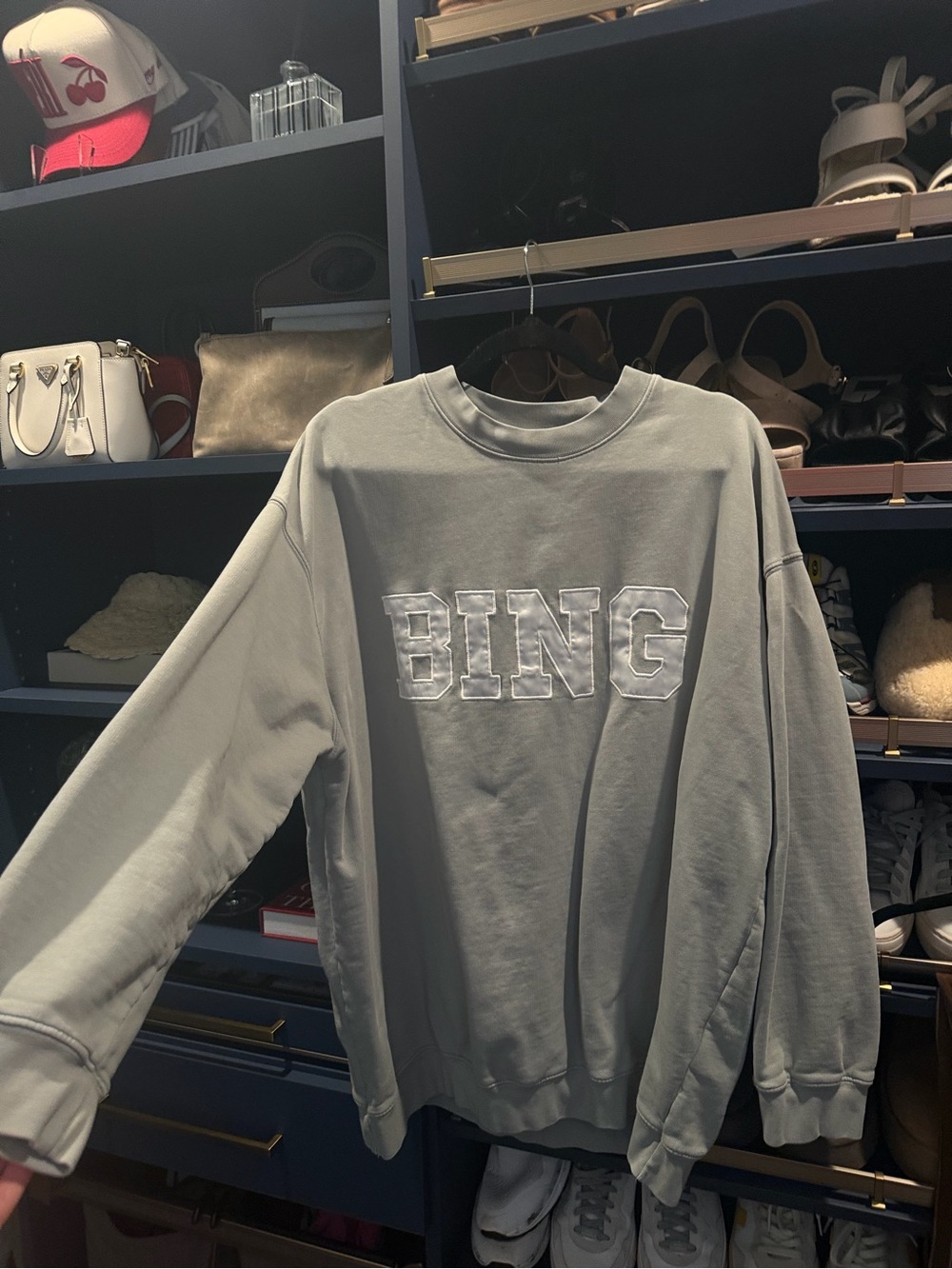 Anine Bing Gray BING Appliqué Crewneck Sweatshirt - Picture 1 of 3